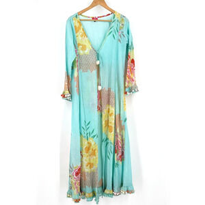 Ranees Womens Maxi Swim Coverup Size S/M Beach Boho Hippie Floral Robe Festival